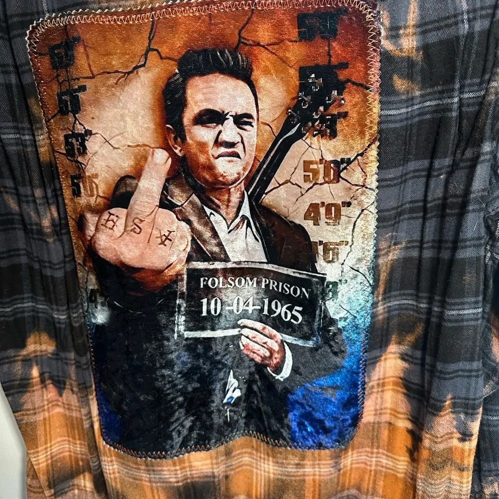 Vintage-style Johnny Cash Folsom Prison custom flannel - Picture 2 of 6